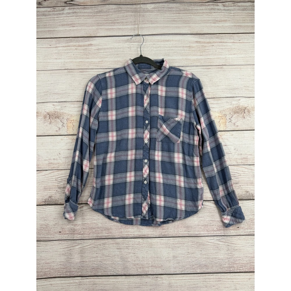 Rails Hunter Button Down Women Small Indigo Berry Plaid Rayon Long Sleeve Shirt